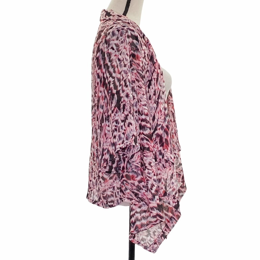 I.n Studio Sheer Pink Animal Print Drapey Open Front Cardigan Sweater - Picture 4 of 11